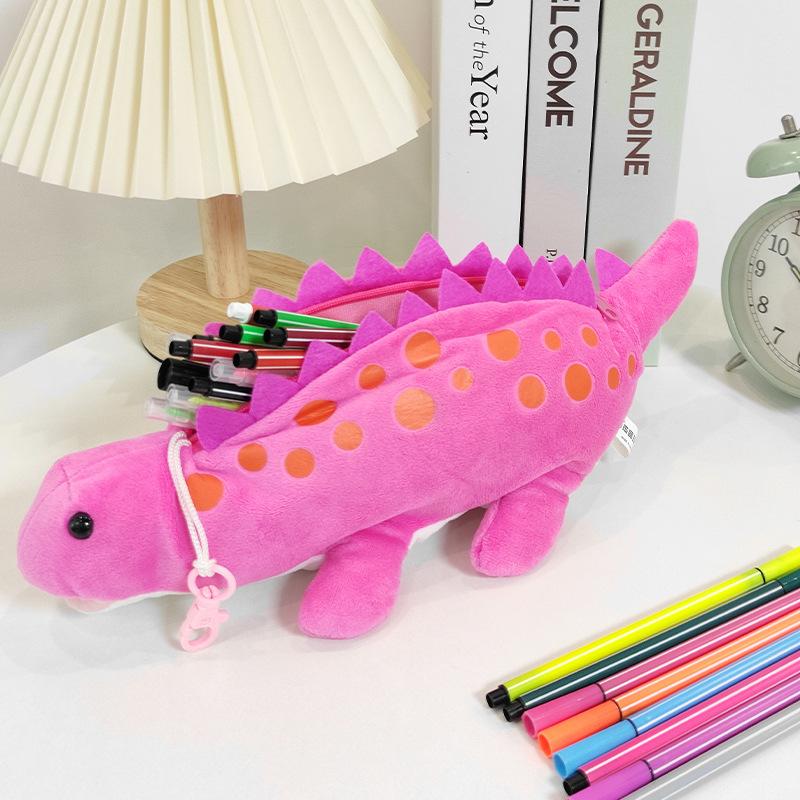 Syh1771 Custom Large Capacity School Stationery Box Dinosaur Furry Plush Pencil Case Mesh Lining Accessories Makeup Bag