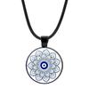1Pc Blue Evil Eye Time Gem Necklace, Vintage Black Leather Cord Pendant Sweater Chain for Women