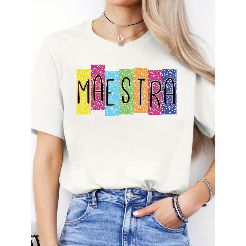 [Women's Sports T-Shirt] Women's Letter Print Round Neck Short Sleeve Sports T-Shirt for Spring And Summer Casual Wear