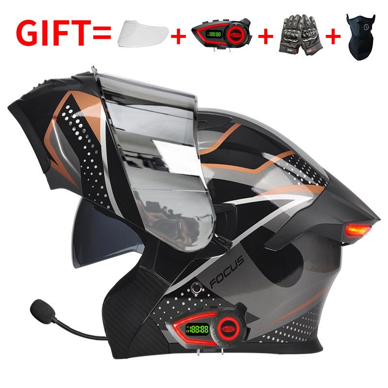 DOT Certified Motorcycle Bluetooth Helmet Men's and Women's Unveiling Helmet Four Seasons Universal Electric Vehicle Full Helmet Cycling Off-road H