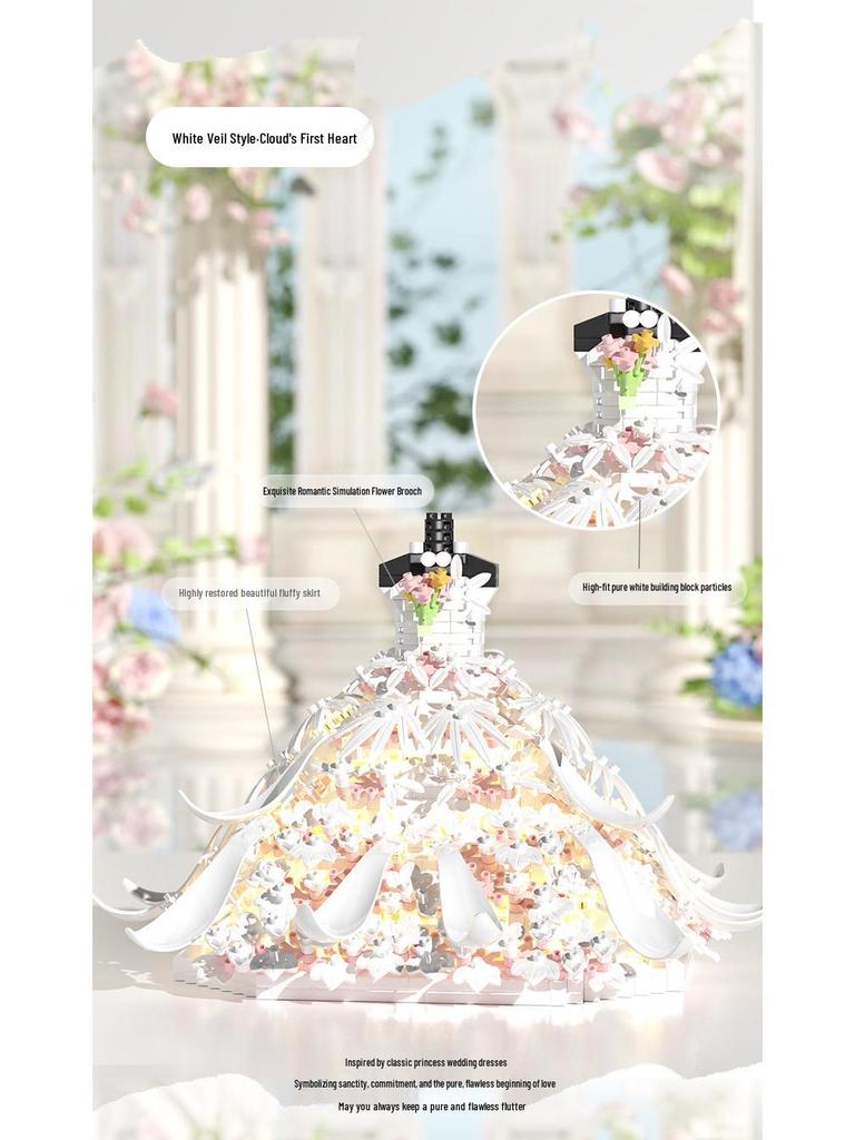 Совместимая Lego Белое Свадебное Платье Микро Алмазный Строительный Блок Фигурка Игрушка - Подарок для Девочек.