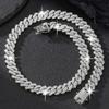 14mm Hip Hop Cuban Link Chain For Men Silver Color Iced Out Rhinestone Miami Necklace Choker for Women with Neck Chain Jewelry