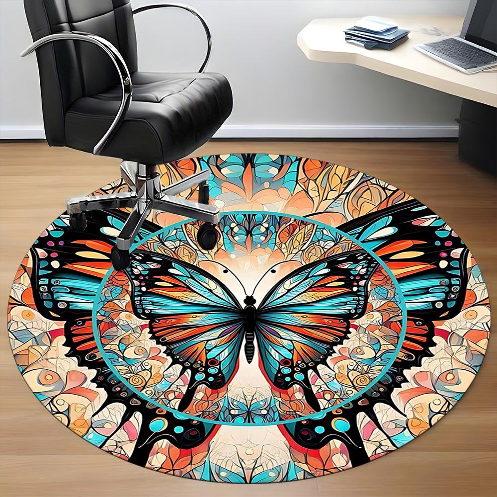 1pc Butterfly Mandala Office Round Area Rug, Under Office Chairs Bedroom Living Room Home Decor, Room Deco, Available in Various Sizes
