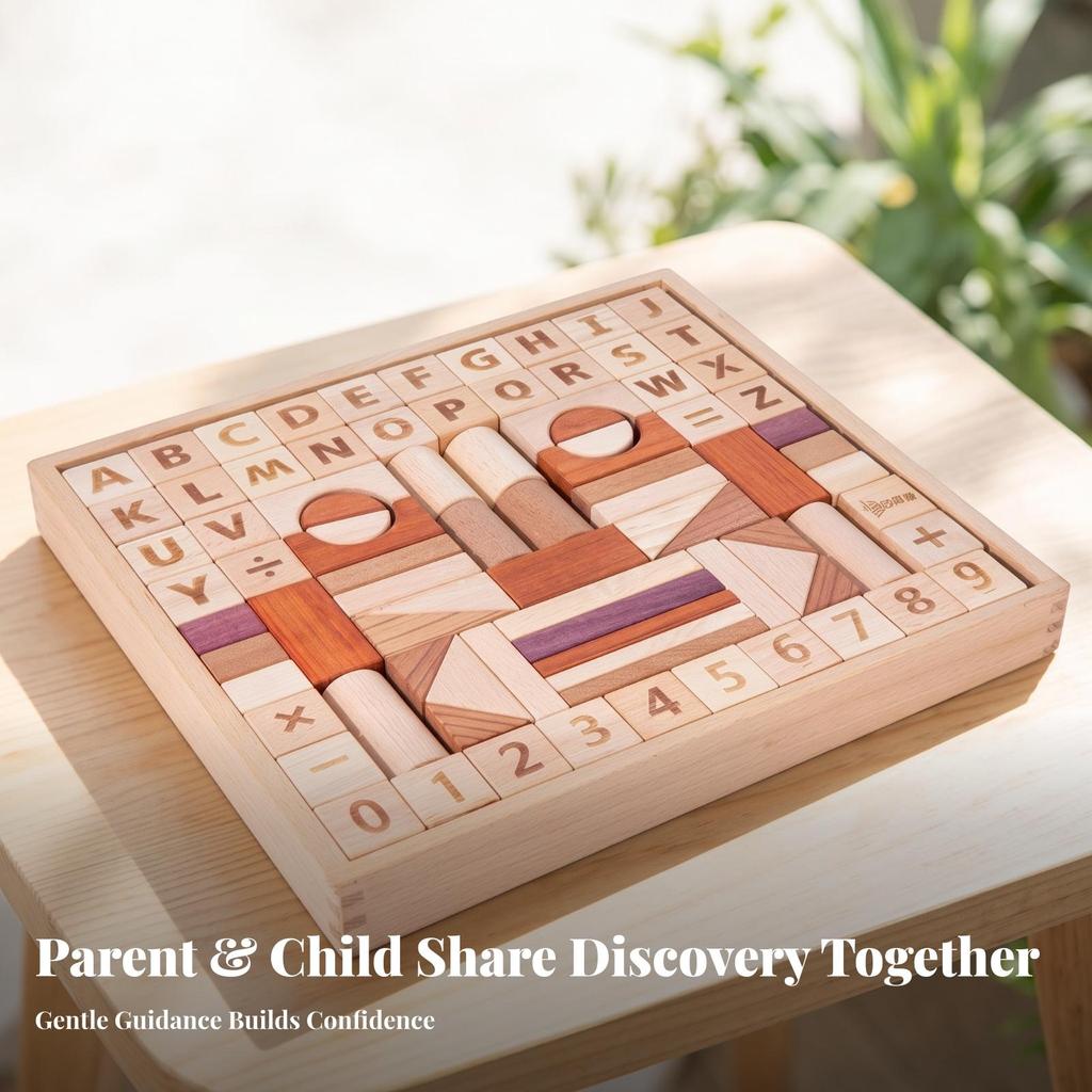 Wooden Block Set with Storage Box Stacking Alphabet Building Blocks Open-Ended