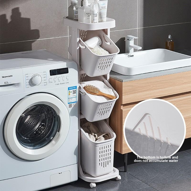 Multifunctional, crevice bathroom laundry basket, multi-layer, plastic, kitchen narrow rack, trolley, dormitory sundries storage