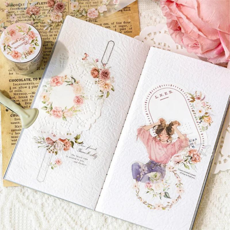 30mm/50mm*2m PET Tapes Flowers Stickers 35cm Cycle Collage Photo Album Decor Junk Journal DIY Scrapbooking Supplies