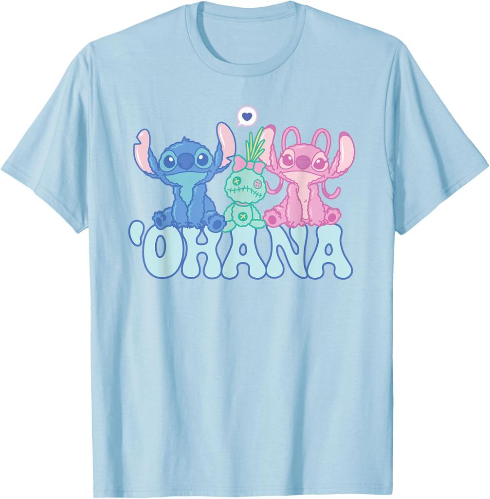 Hot Fashion Casual Unisex Stitch with Angel & Scrump Fluffy Cute 'Ohana T-Shirt S-4XL Summer