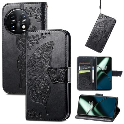 Для OnePlus 11 Butterfly Love Flower Embossed Flip Leather Phone Case