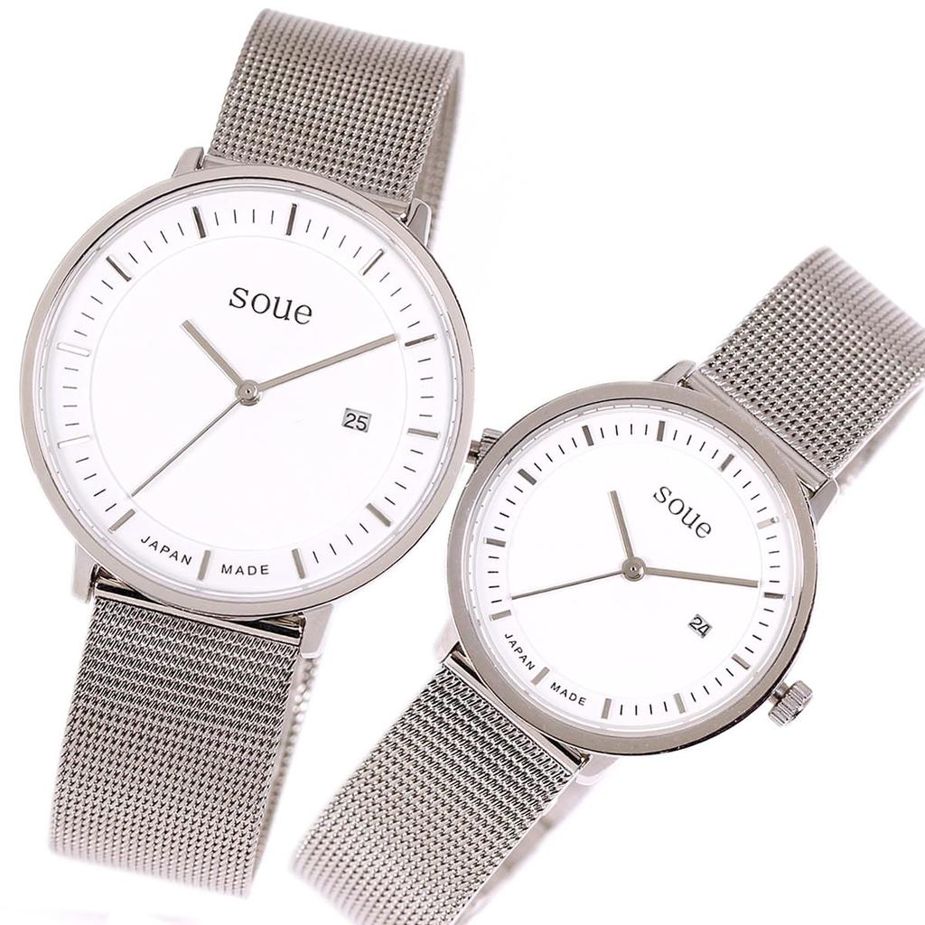 Soue Pair Watch A Basics Pair Watch Pair Couple 38mm X 30mm Size Stainless Steel Mesh Band Silver White Dial [SOUE] Women's Men's