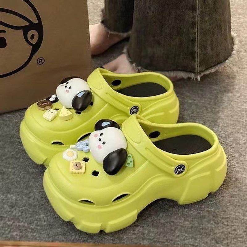 Super thick sweating dog hole shoes women's 2 platform beach shoes to increase the height and cool slippers to wear outside