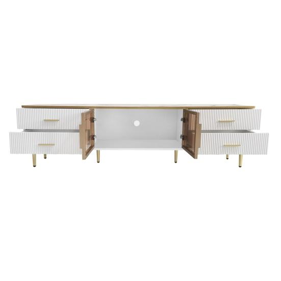 TV Storage Cabinet with LED Light 4 Drawers Spacious Countertop High-Gloss Television Stand Painting Mid Century Modern Living Room Furniture
