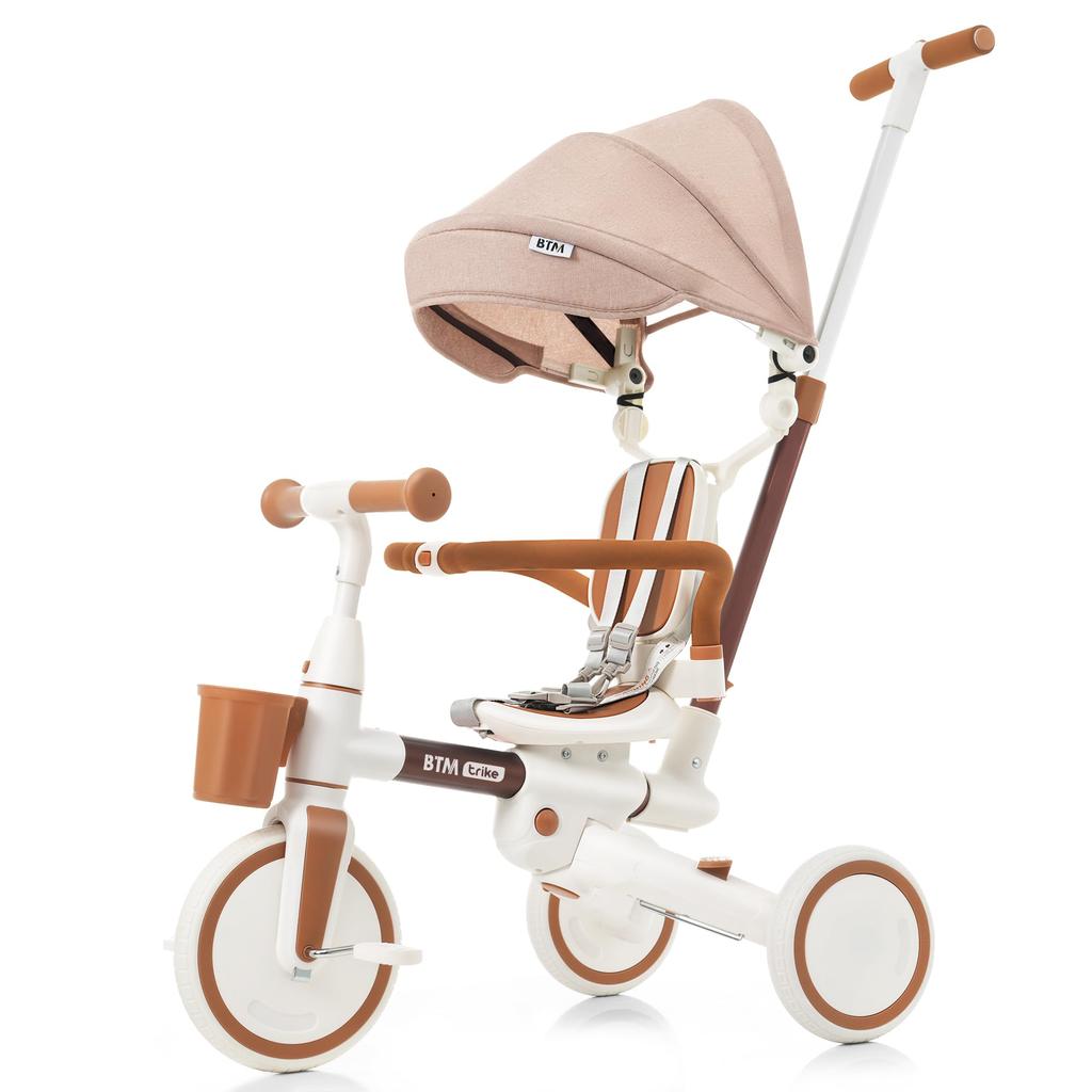 BTM Трехколесный велосипед с толкателем, вращающийся, детский, вращающийся, коричневый, детский руль, 7-в-1, многофункциональный, сиденье, велосипед, сиденье,