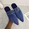 2024 New Womens Slippers Pointed Toe Denim Jeans Flat Slipper Slingbacks Womens Shoes Fashion Sandals Ladies Casual Shoes