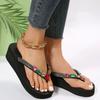 Fashion Vintage Rhinestone Decro Wedge Flip Flops Women Soft Bottom Non Slip Slippers Woman Summer Beach Thick Bottom Sandalias Mujer