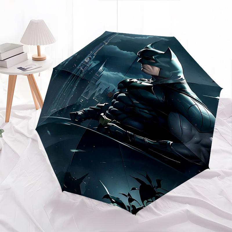 1pc Batman Night Cityscape Automatic Folding Umbrella - Compact 8-Rib Design, Durable Plastic & Iron1356L