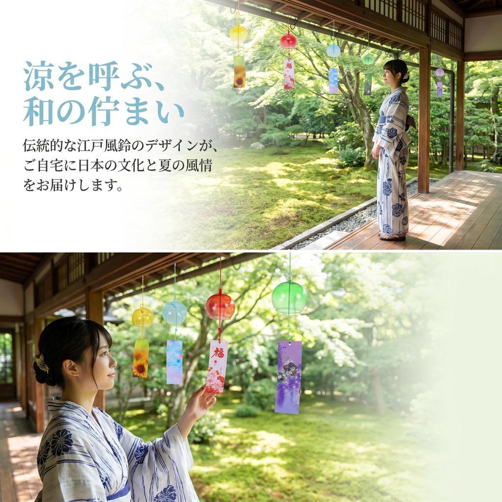 FRCOLOR Wind Glass Wind Set of Stylish Summer Traditional Chimes, Edo-style Chimes, 20. Handmade, DIY, Decoration, Tradition, Summer, Shrines,