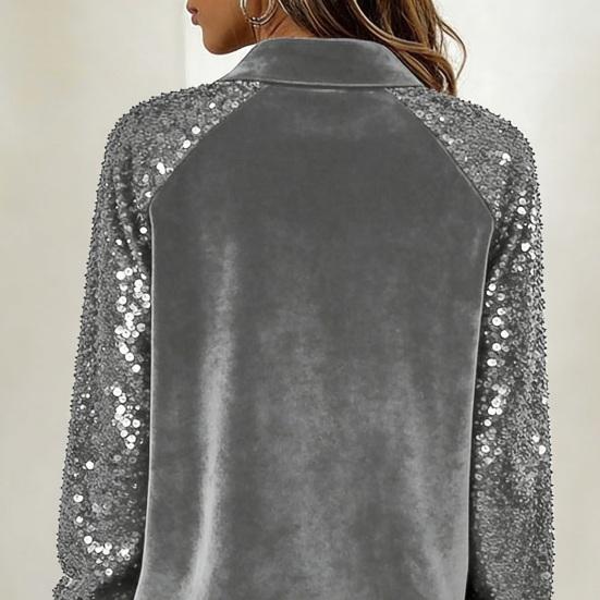 Женская вельветовая рубашка с пайетками, с длинным рукавом, с лацканами, повседневная блестящая рубашка на пуговицах для вечеринки, свидания, бара, ночного клуба