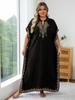 Black Women's Kaftan Gold Embroidered Robe House Dress Loose Vacation Party Long Dress Plus Size Lounge Wear Q1545