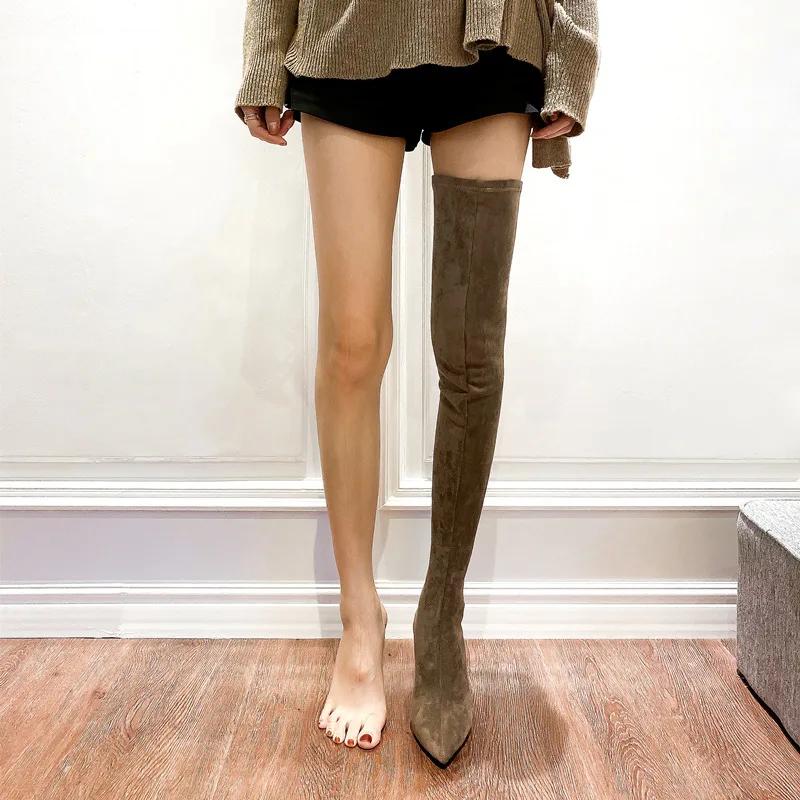 2024 Осень/Зима Новые Сапоги Труба На Высоком Каблуке Эластичные Заостренные Тонкие Каблуки Выше Колена Длинные Сапоги Труба Для Женщин
