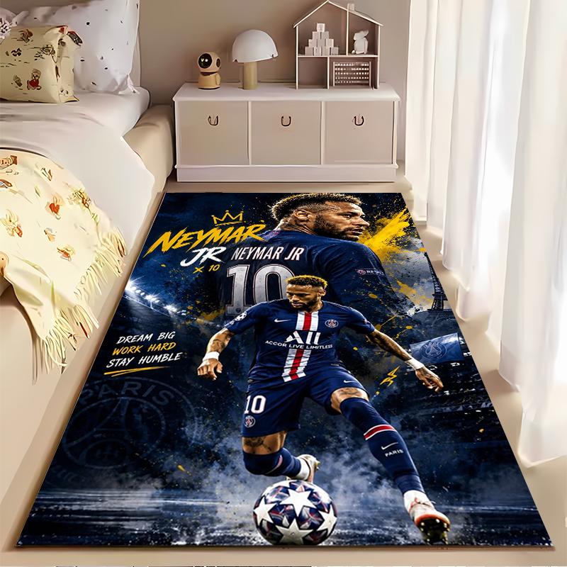 Sports Area Rug, Neymar Jr PSG Navy Number 10 Eiffel Tower Dream Big Work Hard Print, Fan Decor, Non-Slip Mat