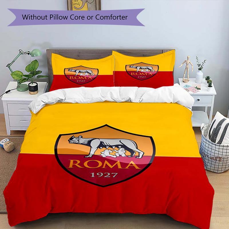 AS Roma1 Football club Printed Pattern Duvet Cover Set – includes 1 duvet cover and 2 matching pillowcases Bedroom decor Christmas gifts
