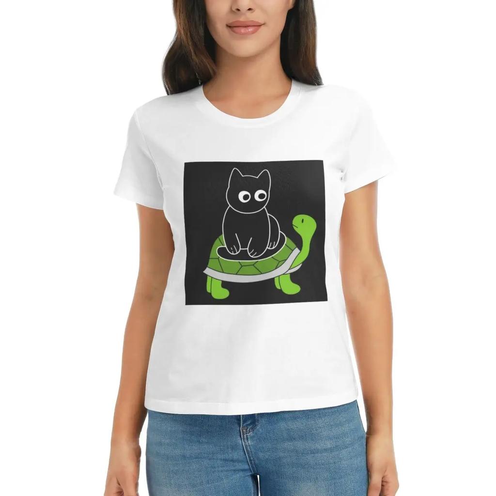 Women TShirt Black Cat Summer Short Sleeve Tees Round Neck Cotton T Shirts Clothes Tops Streetwear