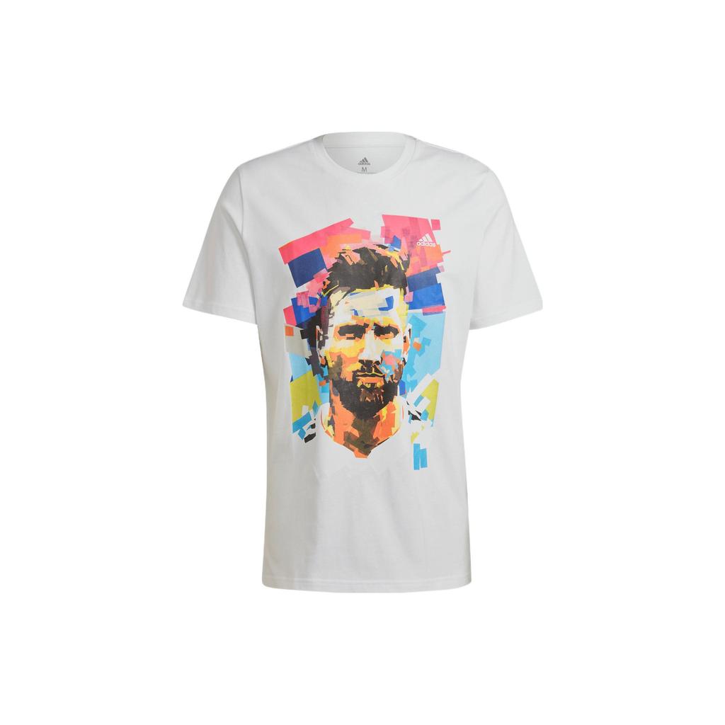 Adidas Messi Graphic Print Number Soccer Sports Short Sleeve T-Shirt Men Tops White HA0930