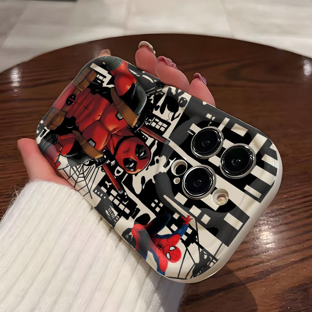 Funny D-Deadpools Phone Case for iPhone 17 Air 16 16e 15 14 Plus 13 12 11 Pro Max X Xs XR 8 3D Wave Soft Cover