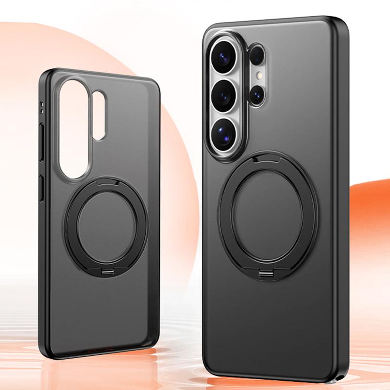 For Samsung Galaxy S26 S25 S24 Ultra S26 Edge Case Shockproof Magnetic Translucent Matte PC Rotatable Metal Ring Holder Cover