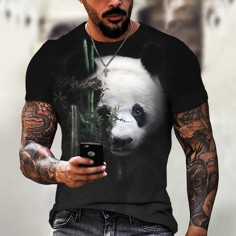 New Fun Animal Panda Pattern Men's T-Shirt Printed T-Shirt Fashion Round Neck Plus Size Short Sleeve Personalized Men's T-Shirts