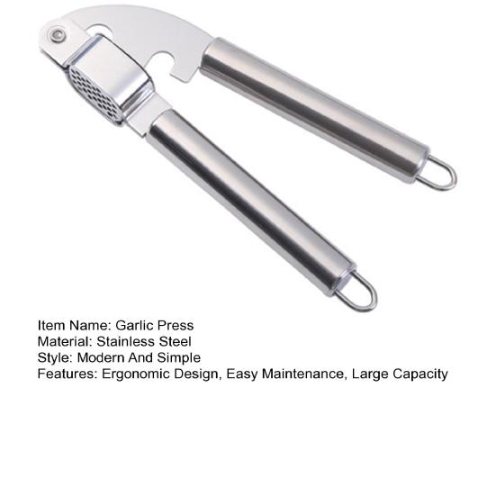 Garlic Press Heavy Duty Stainless Steel Mincer Tool Large Chamber Crushes Garlics Nuts Ergonomic Handle Kitchen Gadget for Easy Cooking