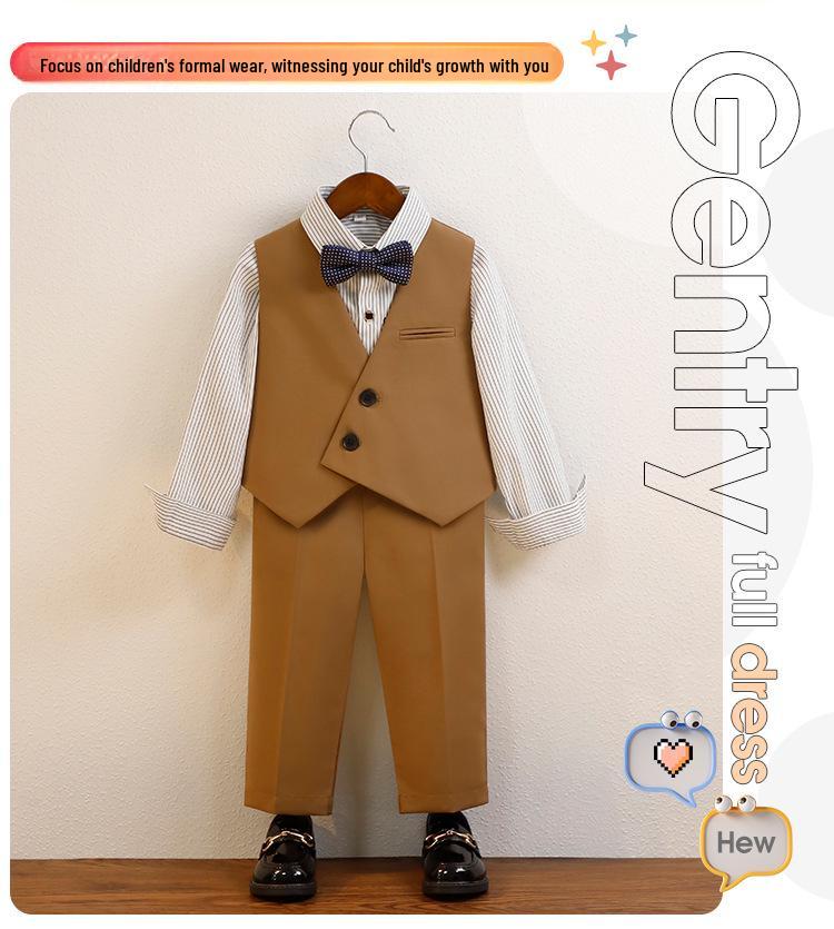 Детский жилетный костюм в корейском стиле для свадеб и первых дней рождения - Весенне-осенний наряд для мальчиков и девочек