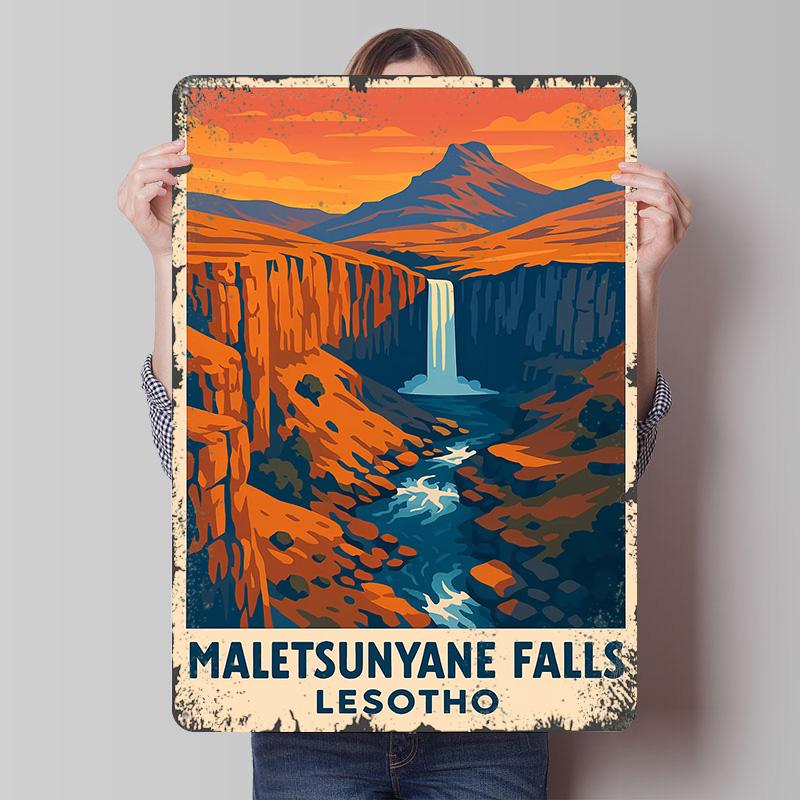 Maletsunyane Falls Lesotho Travel Printed Poster Customized Wall Art Retro Vintage Metal Tin Signs for Living Room Decorations