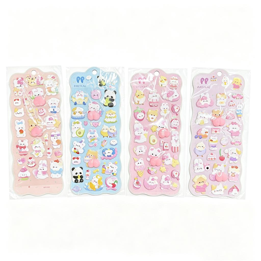 1/4Pcs Stereoscopic Cute Animals Fart Peach Stereo Relieve Stress Decals Cartoon 3D Relief Sticker DIY Decor Stickers Supplies