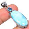 Natural Republic Larimar,Blue Topaz 925 Solid Sterling Silver Pendant 1.89" I5f45