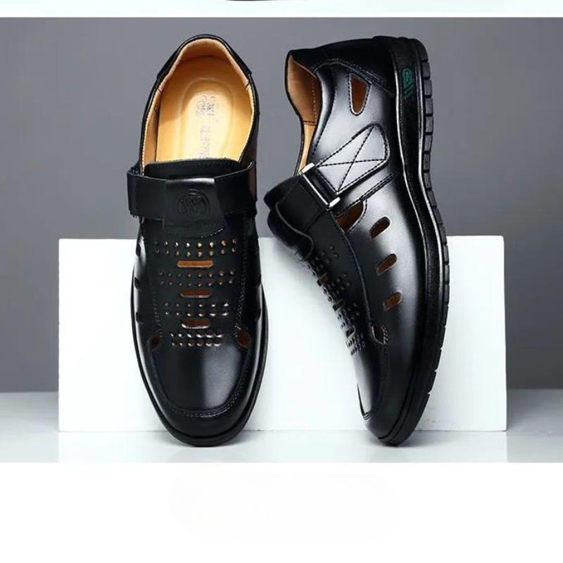 Sandals Summer Men Cozy Hollow Non-slip Soft Cool Lighted Breathable All-match Classic Wearable Fashion Casual Leather Sandals