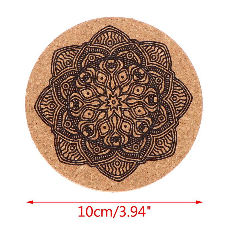 12Pcs Mandala Design Round Shape Wooden Coasters With Rack Round Cork Coaster