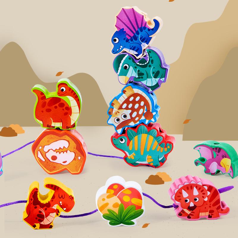 Монтессори Детские Деревянные Игрушки Сделай Сам Мультяшные Фрукты Животные Нанизывание Нанизывание Деревянные Бусины Развивающие Игрушки для Детей Рождественский Подарок