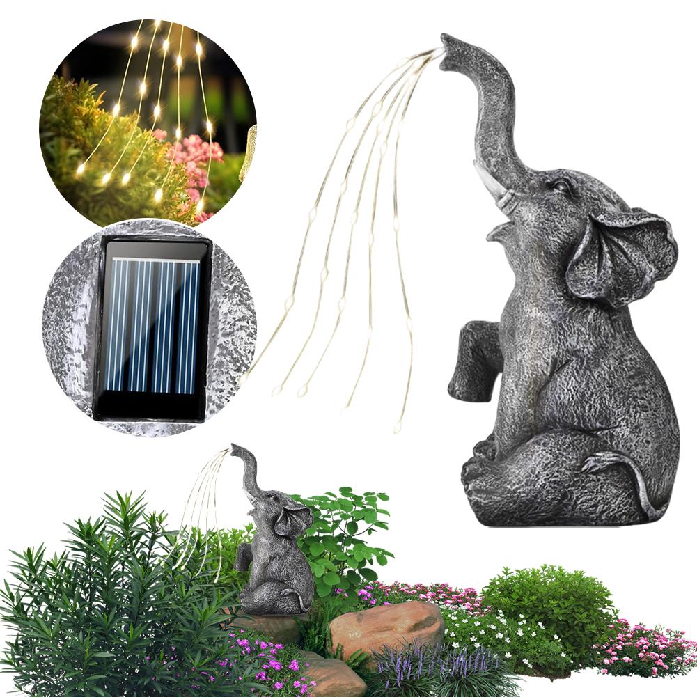 Solar Garden Elephant Statue with LED Light Strings Elephant Sculpture for Yard Patio and Pathway Decor Housewarming Gifts