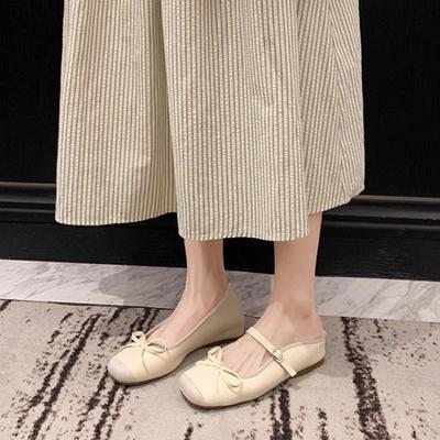 Туфли-лодочки с бантом, полушлепанцы, женские, весна-лето, новые, с ремешком через подъем, на скрытой платформе, балетки