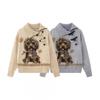 Unisex Oversized Knit Sweater With Cartoon Dog Motif Stand Collar Winter Loose Fit Pullover