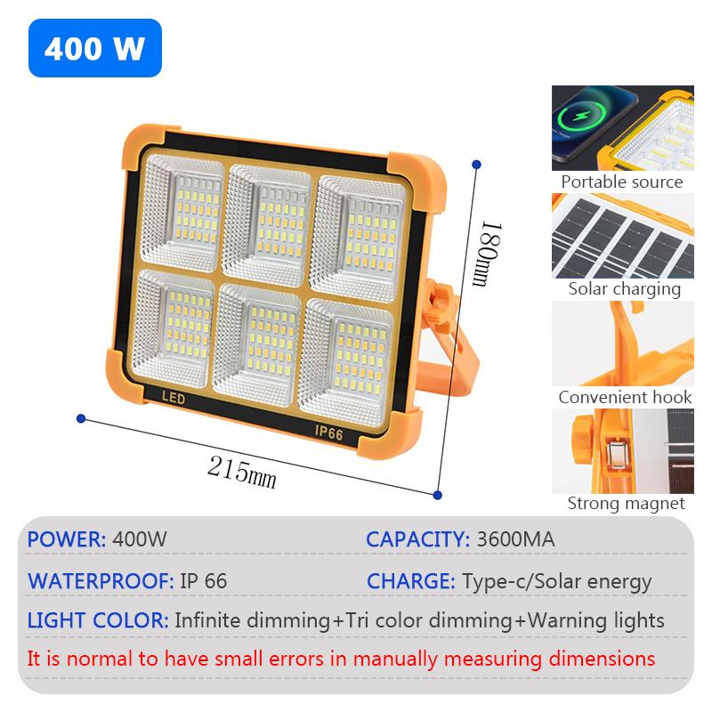 Outdoor Strong Sunlight Lighting Solar LED Floodlight IP66 Waterproof USB RechargeablePortable Camping Tent Fishing Work Light