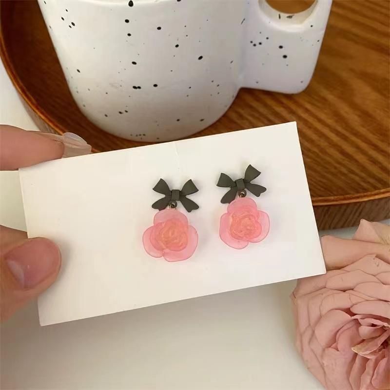 Женские ювелирные изделия, серьги с бантом, милый дизайн, серьги-капли с розовым цветком для женщин, подарки на вечеринку