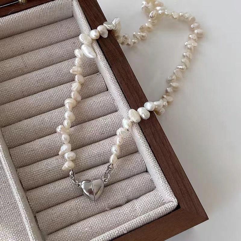 Корейское ожерелье-чокер с жемчужной цепочкой, магнитное сердце, кулон для женщин и девочек, ювелирные изделия, свадебные подарки на помолвку