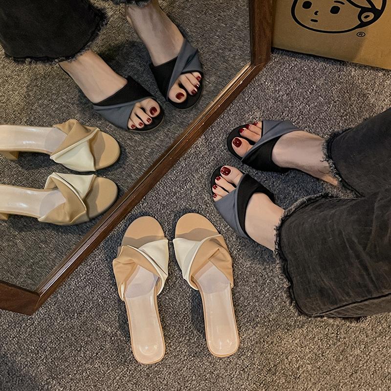 Модные летние модные простые женские тапочки Dew Feet на высоком каблуке, однотонные удобные повседневные тапочкиМодные тапочки
