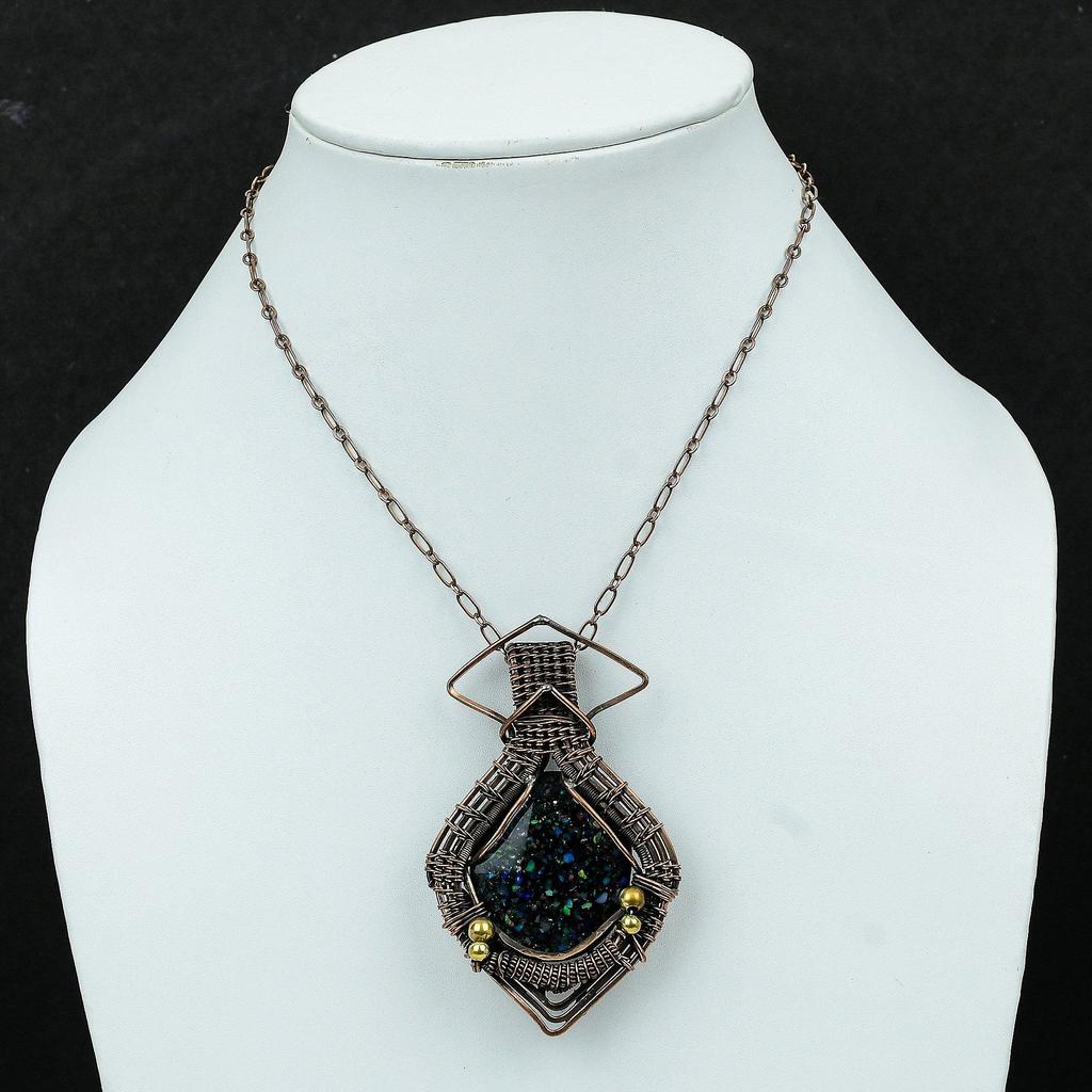 Черный эфиопский опал драгоценный камень кулон медная проволока обернутый кулон ручной работы медные украшения дизайнерский кулон проволочная обертка ювелирные изделия подарок для матери