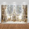 White Christmas Snow Scenery Background Xmas Tree Garland Gifts Photography Backdrop Family Xmas Party Decoration Photo Studio