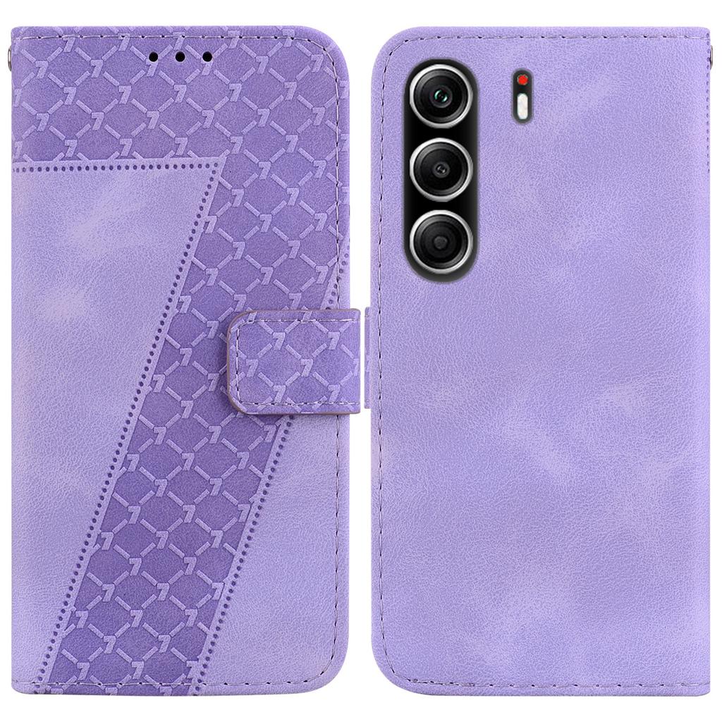 Для TECNO Camon 40 Pro 5G/4G Чехол-подставка Кожаный чехол для телефона с тиснением в виде 7-образного узора и ремешком