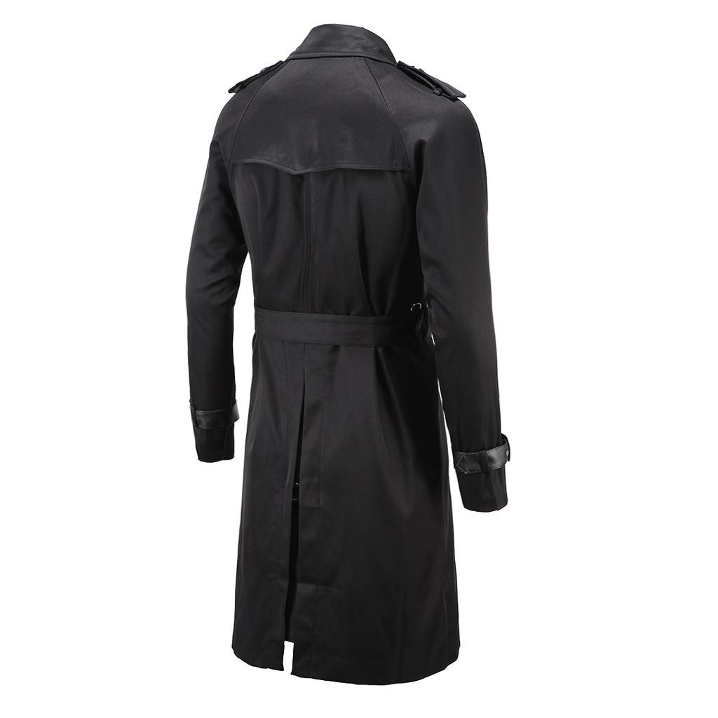 Мужское весенне-осеннее пальто-ветровка, длинные тренчи с поясом, мужское двубортное однотонное пальто