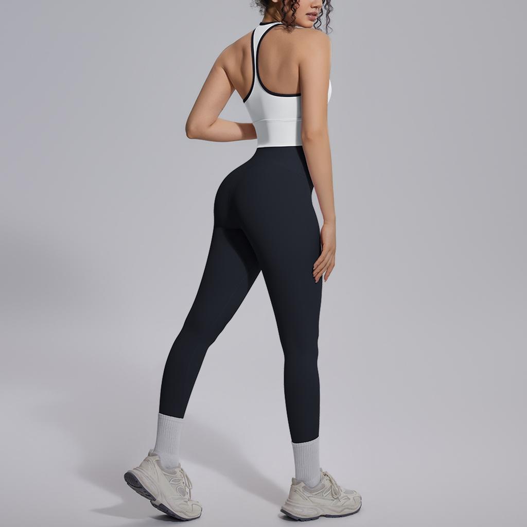 New solid color double-sided brocade tight back yoga suit set, sports running fitness yoga suit two-piece set